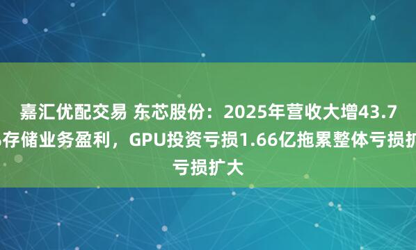 嘉汇优配交易 东芯股份：2025年营收大增43.75%存储业务盈利，GPU投资亏损1.66亿拖累整体亏损扩大